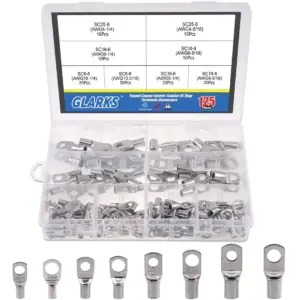 125Pcs Marine Grade Tinned Copper Wire Lugs Battery Cable Ends Ring Terminal Connectors Assortment Kit