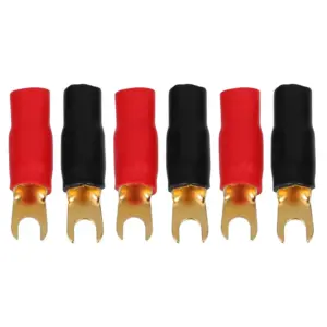 3Pairs Crimp Barrier Spades Copper Gold Plated 0 Gauge Fork Terminals Red Black Boots Speaker Wire Connectors Crimp Connectors