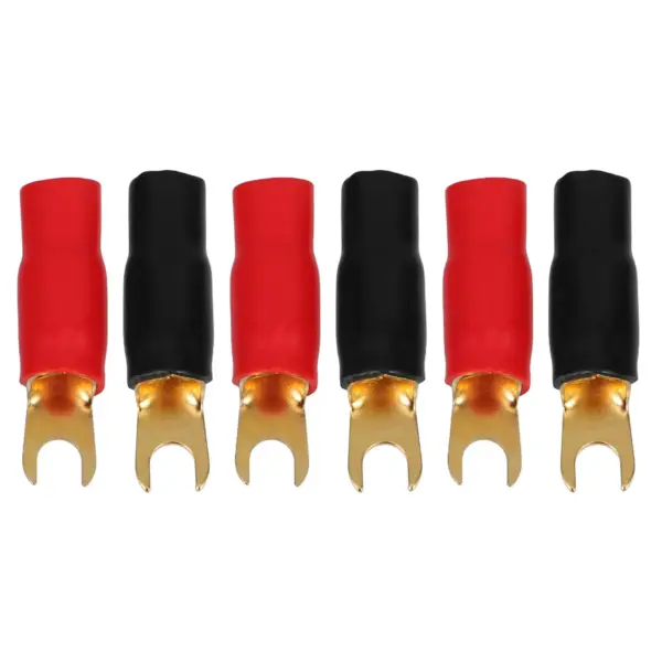 3Pairs Crimp Barrier Spades Copper Gold Plated 0 Gauge Fork Terminals Red Black Boots Speaker Wire Connectors Crimp Connectors