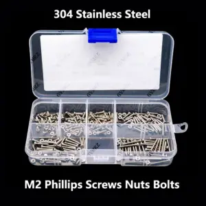 230pcs 304 Stainless Steel M2 Phillips Screws Nuts Bolts  Button Head cap screw set Assortment Kit small screws Kit Storage Box