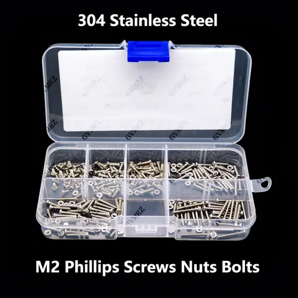 230pcs 304 Stainless Steel M2 Phillips Screws Nuts Bolts  Button Head cap screw set Assortment Kit small screws Kit Storage Box