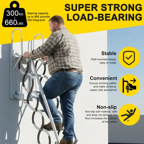 9/11Steps Loft Foldable Ladder Wall-Mounted Attic Telescopic Staircase with 2 Handrails for Storehouse Basement