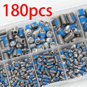 180pcs stainless steel pre-coated anaerobic adhesive set screws, M3-M8 socket head cap screws, with anti-loosening function.