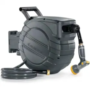 Retractable Garden Hose Reel 1/2 in x 65 ft, Dual Ratchet Lock UV Freeze Protection Slow Retraction Anti-Tangle Wall Mount