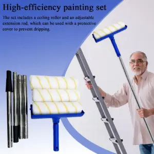 Paint Roller with Extension Pole, Professional Paint Roller Kit for Walls & Ceiling, Comfort Grip Handle for Interior Painting