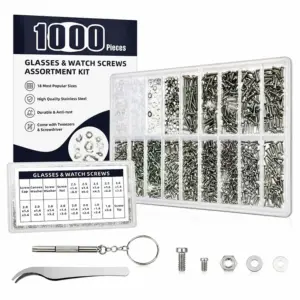 1000 Pcs Eyeglass Repair Kit with Screws Nuts Washers & Precision Screwdriver Set for Glasses Watch Jewelry Repair Tools