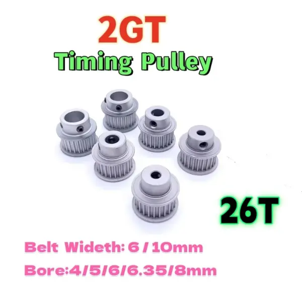 26 Teeth GT2 Synchronous Pulley Bore 4 5 6 6.35 8mm 3D Printer Parts Belt Width 6mm 10mm 26Teeth 2GT Timing Pulley 26T Pulley