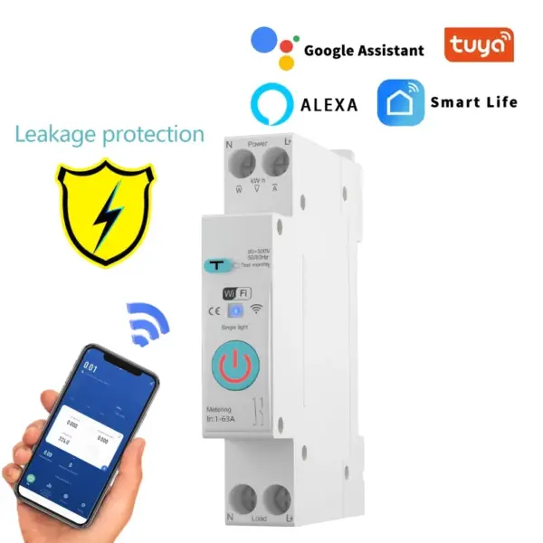 TUYA SMARTLIFE 63A WIFI Smart Switch Current Leakage Protection Relay Energy Meter Metering Circuit Breaker Voltage MCB