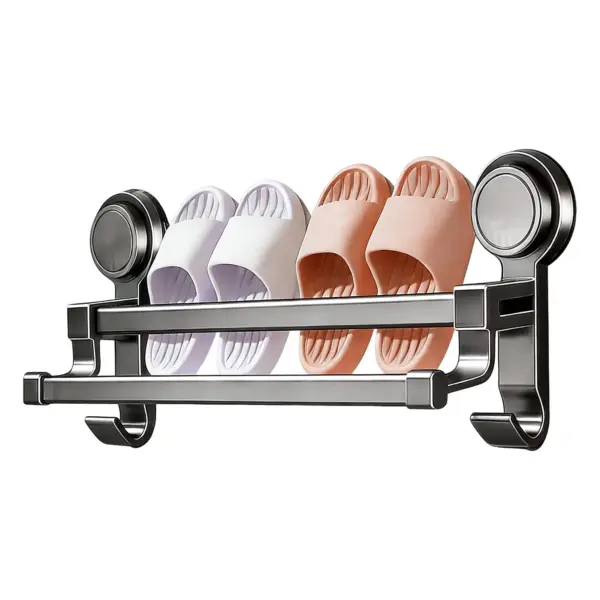 Suction Cup Towel Bar Double Pole No-Drill Rack Wall-Mounted Towel Bar for Apartment Home Bathroom Shower Glass Mirror Tile Wall