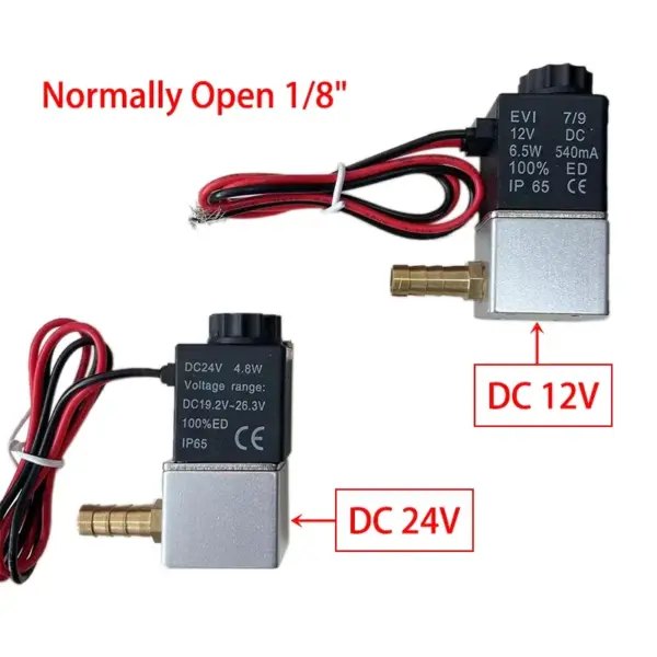 Aluminum Solenoid Valve Normally Open 1/8" 2 Way Pneumatic Valves  DC 12V 24V AC 110V 220V Brass Pagoda Connector 4/6/8/10/12mm