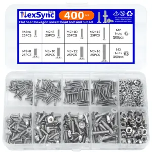 400pcs 304 stainless steel M2/M3 flat head hexagon socket head bolts and nuts set, 8 sizes fully covered