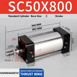 ABILKEEN SC50X800 Standard Pneumatic Cylinder 50mm Bore Size X 800 MM Stroke Double Acting Air Standard Cylinder