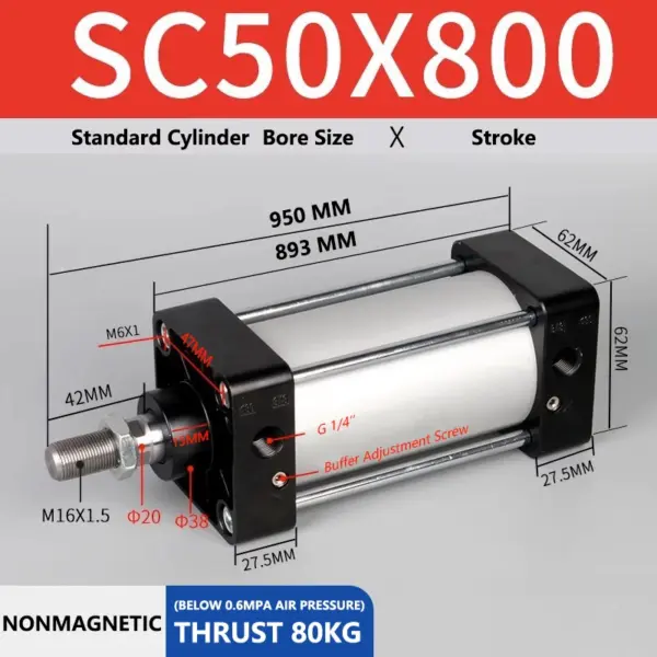 ABILKEEN SC50X800 Standard Pneumatic Cylinder 50mm Bore Size X 800 MM Stroke Double Acting Air Standard Cylinder