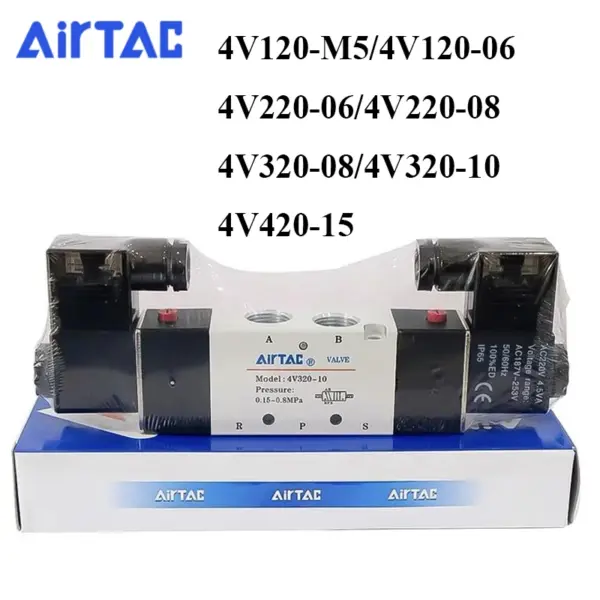AirTAC 4V120-06 4V220-08 4V320-10 4V420-15 Air Pneumatic Double Electric Solenoid Control Valve 5/2 Way DC12V 24V AC220V 110V