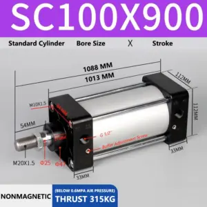 ABILKEEN SC100X900 Standard Pneumatic Cylinder 100mm Bore Size X 900 MM Stroke Double Acting Air Standard Cylinder