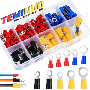 66/106Pcs Insulated Ring Terminal Kit- Tinned Brass Wire Crimp Connectors with Insulation Sleeve for Automotive, RV, Electrical