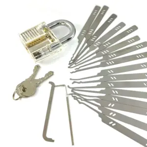 2026 New Open Kit Set 18pcs Locksmith Tools Bag Include 16pcs lockpick set ,2pcs Tension Wrench and Transparent Practice Lock