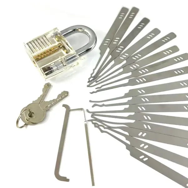 2026 New Open Kit Set 18pcs Locksmith Tools Bag Include 16pcs lockpick set ,2pcs Tension Wrench and Transparent Practice Lock