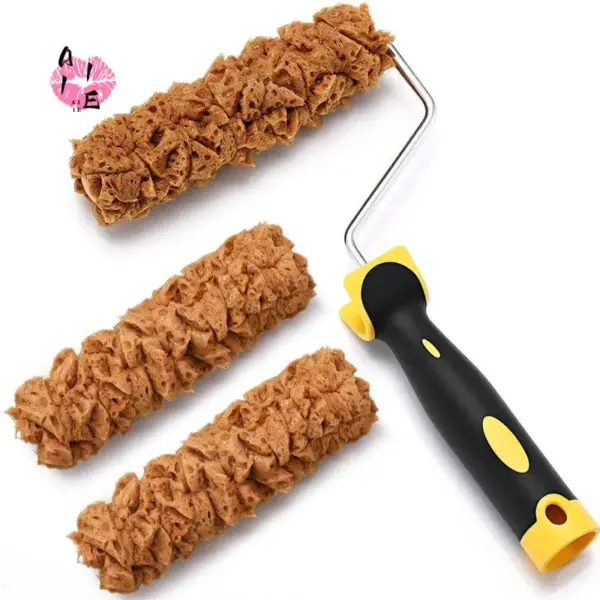 A11E-Paint Roller Kit 3 Pcs Texture Sponge Paint Rollers 6 Inch Texture Pattern Roller Brush Tool With Roller Frame