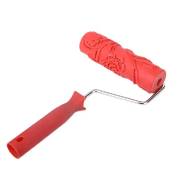7 Inch Wall Decoration Painting Roller Red Handle Flower Pattern DIY Textured Paint Roller Works with Texture and
