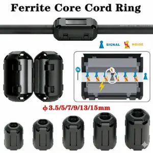 10Pcs 3.5/5/7/9/13/15mm Ring Core Ferrite Bead Clamp Choke Coil EMI RFI Noise Filter Clip Snap Cable for Black Magnetic Snap-on