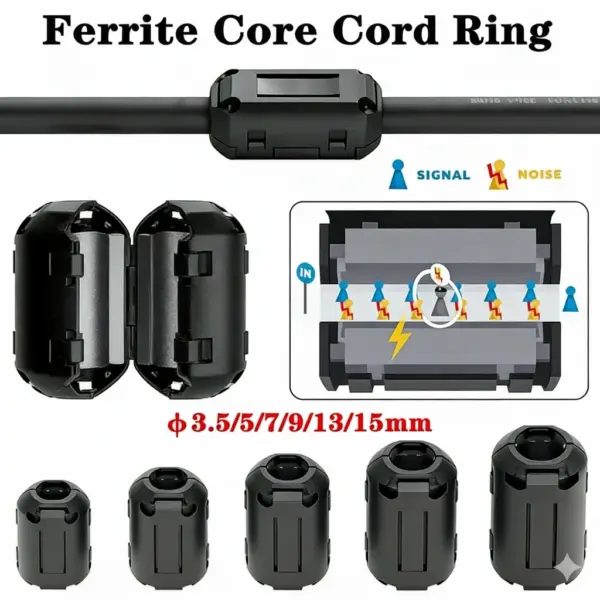 10Pcs 3.5/5/7/9/13/15mm Ring Core Ferrite Bead Clamp Choke Coil EMI RFI Noise Filter Clip Snap Cable for Black Magnetic Snap-on