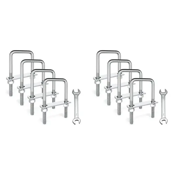 【THANKSGIVING DAY】8 Set M8 Square U-Bolts,U-Bolts 2 Inch Wide,304 Stainless Steel Square U-Bolts,With Nuts,Bolt Plate And Washer