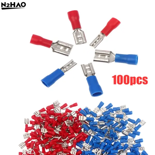 100Pc 2.8/4.8/6.3mm Insulated Spade Wire Connector Male Female Electrical Crimp Terminal Connector Wiring Cable Plug Red Blue