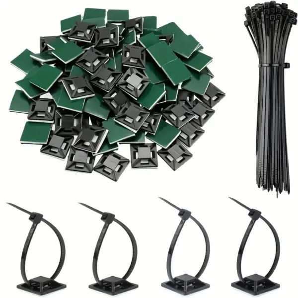 200-piece self-adhesive cable tie holders - cable management clips for wall anchors to securely fasten wires