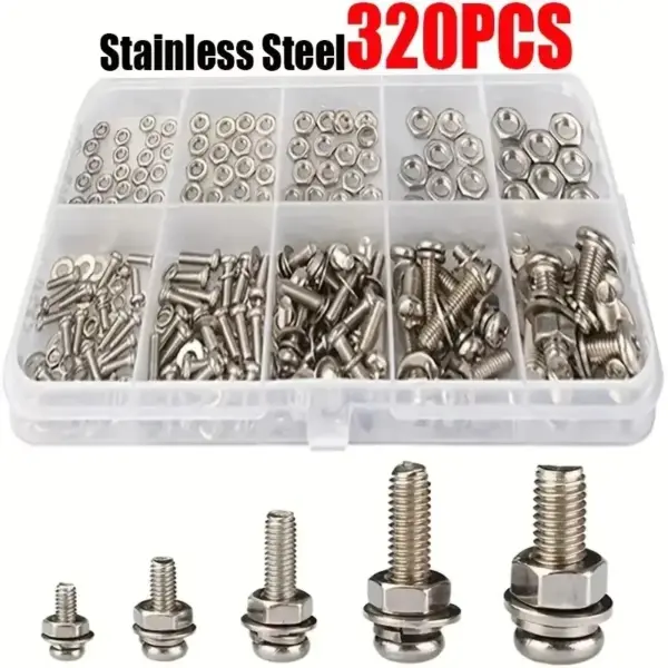 320pcs Premium Stainless Steel Screw and Nut Assortment Kit - Corrosion-Resistant, Snap-in Nuts, M2 to M5 Sizes - Ideal for DIY