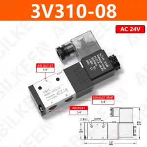 ABILKEEN 2V310-08/10 Air Solenoid Valves Normally Closed 3 Way 2 Position Pneumatic Solenoid Valve 12V 24V 36V 110V 220V