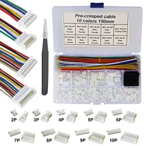 MX 1.25mm Male Female Connector Kit and Premium Pre-Crimped Cables MX1.25 Connectors and 200pcs 28AWG Cable