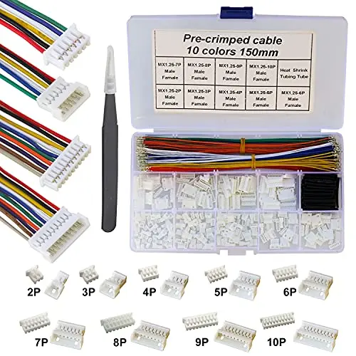 MX 1.25mm Male Female Connector Kit and Premium Pre-Crimped Cables MX1.25 Connectors and 200pcs 28AWG Cable