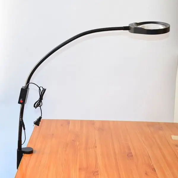 LED 800mm Long Soft Rod Gooseneck Arm Lights Magnifier with 10X Optical Magnifying Glass Lens Magnifier Lamp Desktop Clamp lamp