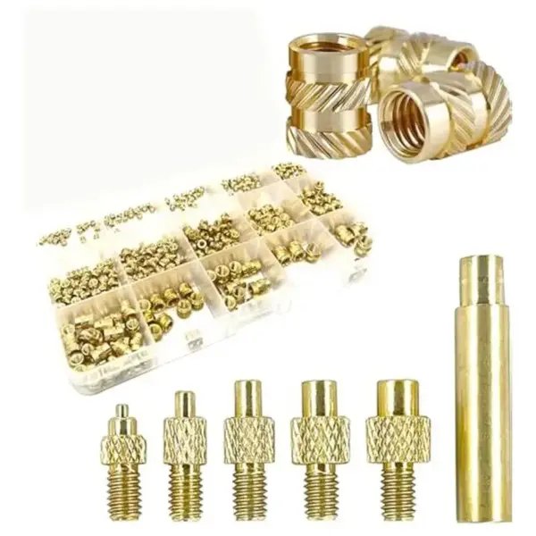 AEE6-Nuts Threaded Inserts 360Pcs M2/M2.5/M3/M4/M5/M6 Female Thread Metric Knurled Nuts Assortment Kit Brass Heat Set Insert