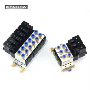 4V210-08 Solenoid Valve Manifold Base with Muffler DC12V 24V AC110V 220V 2-6 Way Pneumatic Block