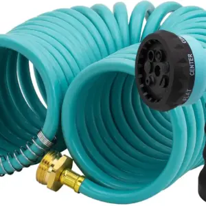 EVA Recoil Garden Hose 25ft - Includes 7 Pattern Spray Nozzle,Curly Water Hose 25 Foot,Watering Coil,Retractable,Corrosi
