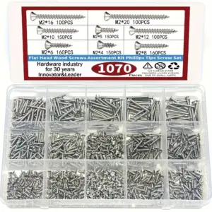 1070pcs Self Tapping Screw Assortment Kit M2 Wood Thread Nail Screw Sets Tapping Screw Assortment Kit Lock Nut Wood Thread Nail