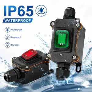 IP65 Waterproof Rocker Switch Box On Off Inline Cable Control Switchboard with PG7 Gland Red Green Lighted Button for Outdoor