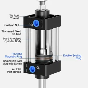 Stroke 25-200mm Air Cylinder Double Acting Large Bore Magnetic Adjustable Industrial SCJ40 Heavy Duty Pneumatic Cylinder