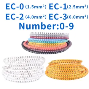 500PCS EC-0/1/2/3 Cable Wire Marker 0 to 9 For Cable Size 1.5/2.5/4.0/6.0 sqmm Colored number tube Cable Markers label marking