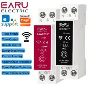 1P+N 63A Tuya eWeLink WiFi Smart Circuit Breaker MCB Time Power Energy kWh Voltage Current Meter Protector Voice Remote Control