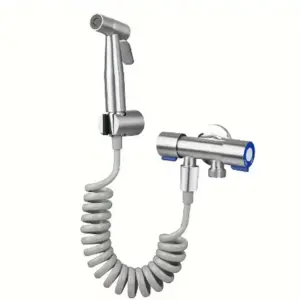 High pressure handheld shower kit - stainless steel bathroom cleaning spray gun with 4.8-inch hose and wall bracket