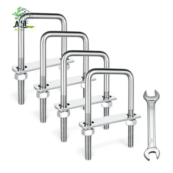 A05E-4 Set M8 Square U-Bolts,U-Bolts 2 Inch Wide,304 Stainless Steel Square U-Bolts,With Nuts,Bolt Plate And Washers