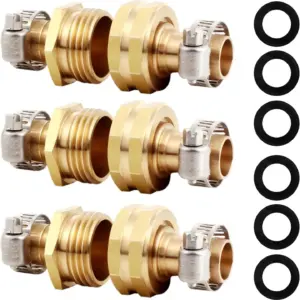 Brass Garden Hose Repair Connector Kit, 5/8" 3 Sets with Clamps, for Male & Female Fittings
