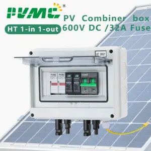 PVMC 1 in 1 out DC 600V Solar photovoltaic PV Combiner Box  Lightning Protection 32A Fuse MCB SPD Waterproof IP65 Distribution