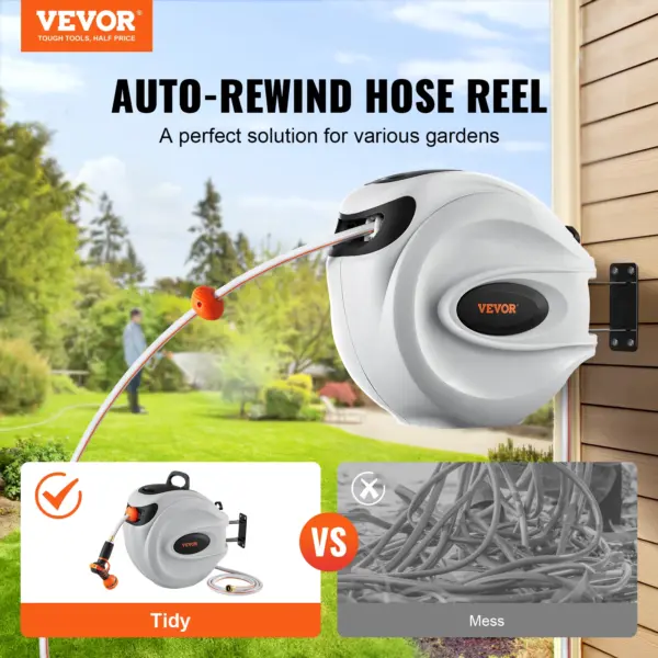Retractable Hose Reel Water Hose Reel 130inch Swivel Wall-Mounted
