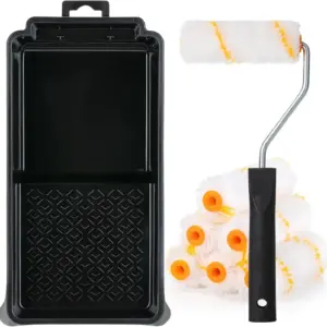 4 Inch Paint Roller Kit, 8-Piece Set with Plastic Tray, Frame & 6 Microfiber Covers for Small Projects