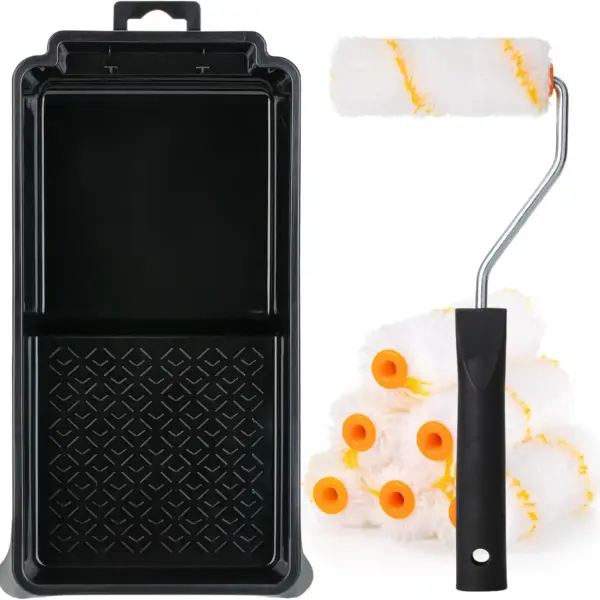 4 Inch Paint Roller Kit, 8-Piece Set with Plastic Tray, Frame & 6 Microfiber Covers for Small Projects