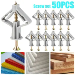 50PCS Drywall Anchor Kit Hollow Wall Anchors Plasterboard Plugs Screws Butterfly Expansion Tube Pipe for Curtain Gypsum Board